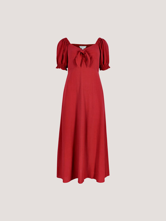 Tie Detail Milkmaid Midaxi Dress, Red, large