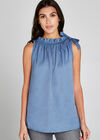 Frill Neck Tencel Top, Blue, large