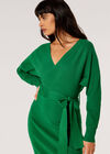 Knitted Wrap Midi Dress, Green, large