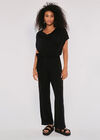 Cowl Neck Belted Jersey Jumpsuit, Black, large