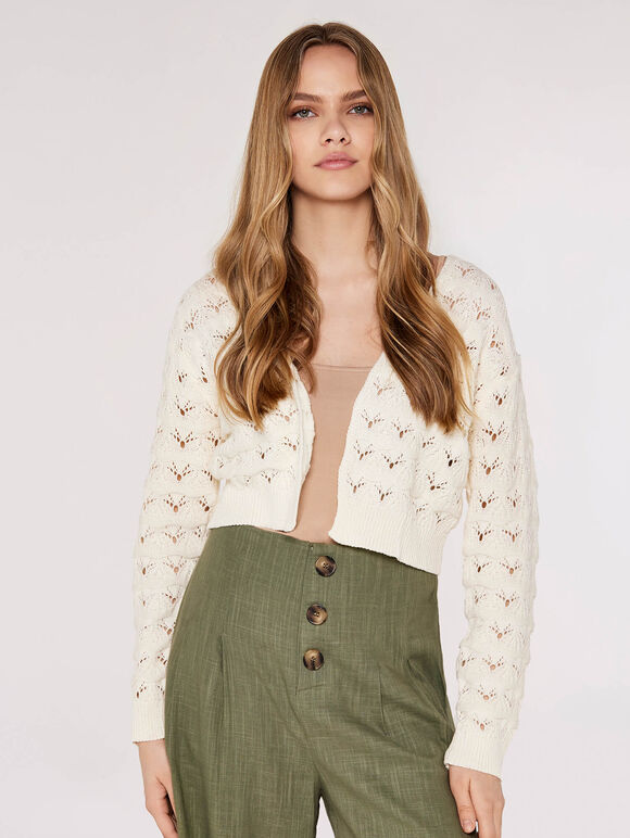 Pointelle Cropped Shrug, Cream, large