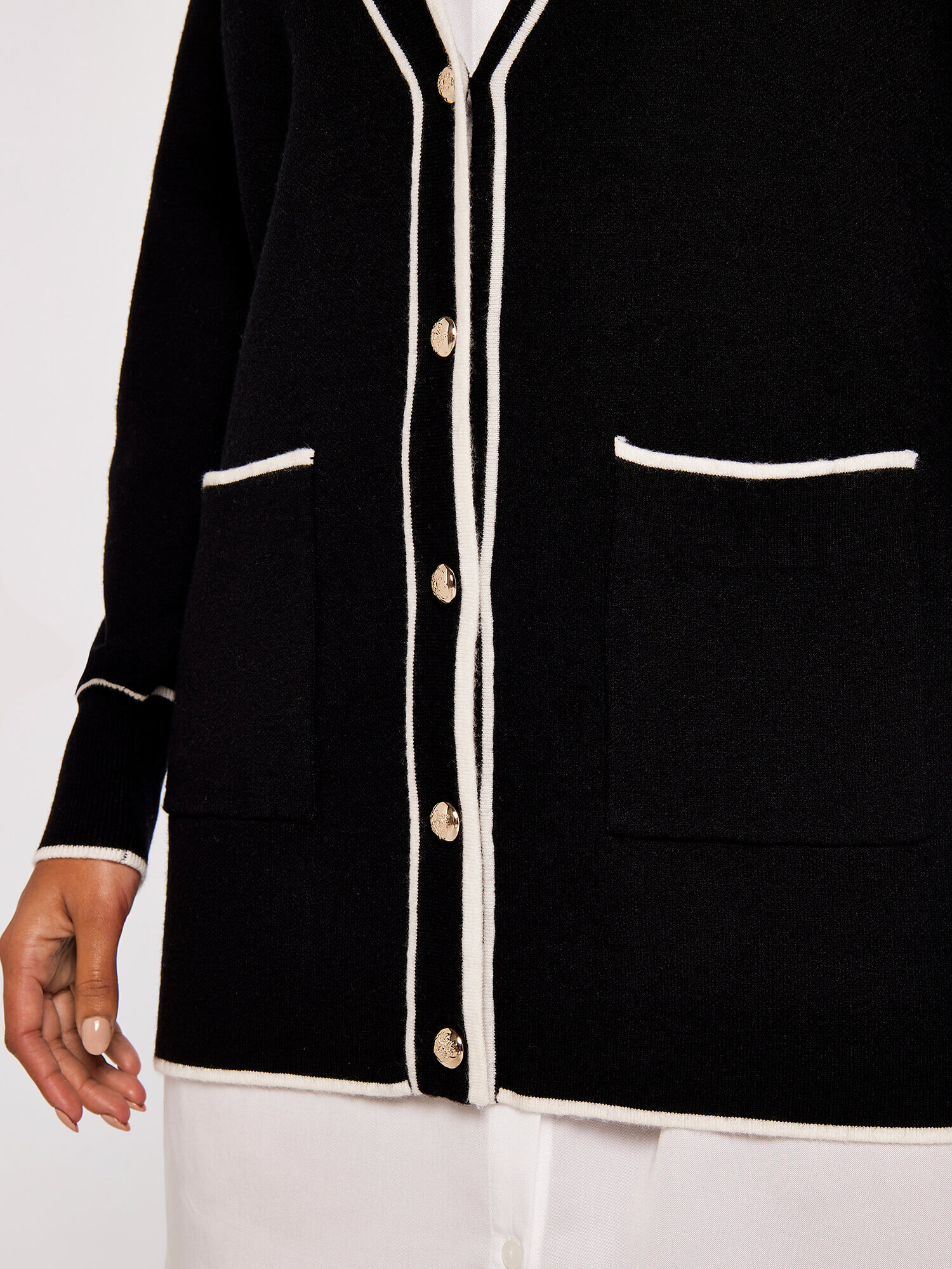 Tipping Gold Button Cardigan Apricot Clothing