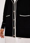 Contrast Trim Gold Button Cardigan, Black, large