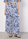 Cotton Floral Print Palazzo Trousers, Blue, large