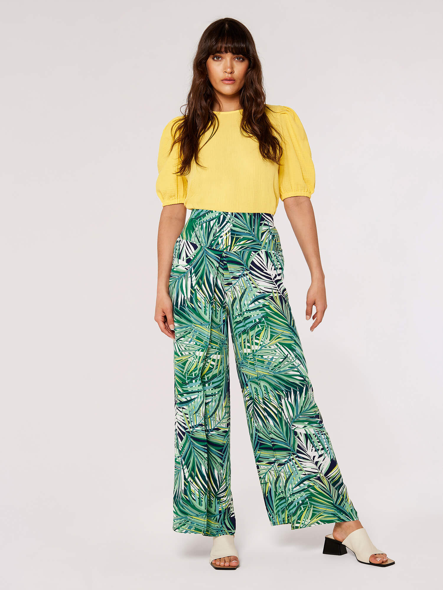 Palm Print Wrap Trousers Apricot Clothing