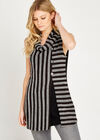 Black Cowl Neck Striped Top, Black, large