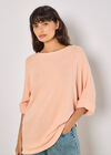 Soft-Touch Batwing Waffle Knit Top, Peach, large