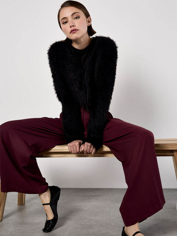 Tailored Wide-Leg Trousers, Burgundy, large