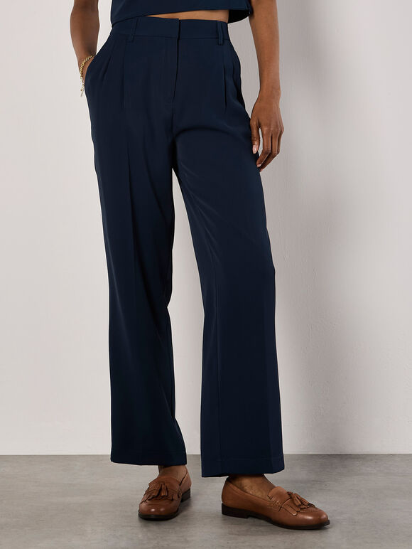 Soft Twill Wide Leg Trousers, Navy, large