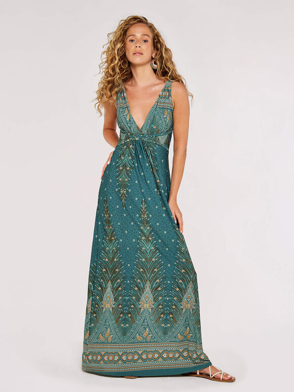 Paisley Ornament Maxi Dress, Teal, large