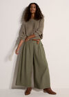 Slub Linen Wide-Leg Trousers, Khaki, large