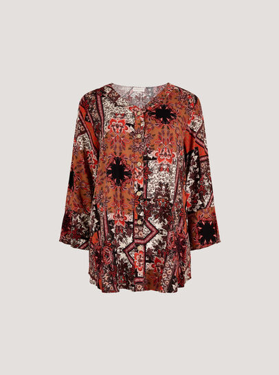 Patchwork Scarf Print Blouse
