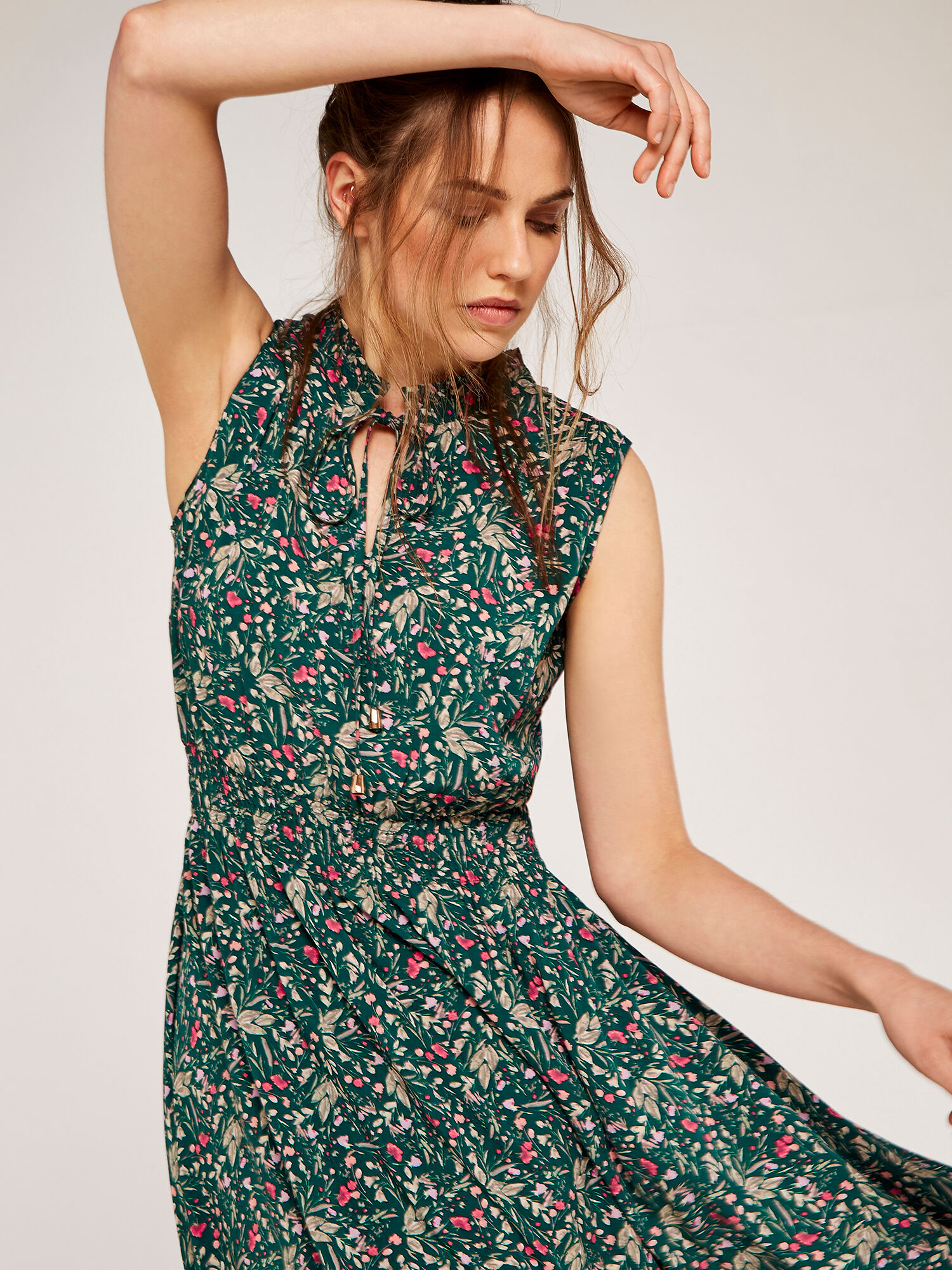 Floral Hanky Hem Midi Dress Apricot Clothing