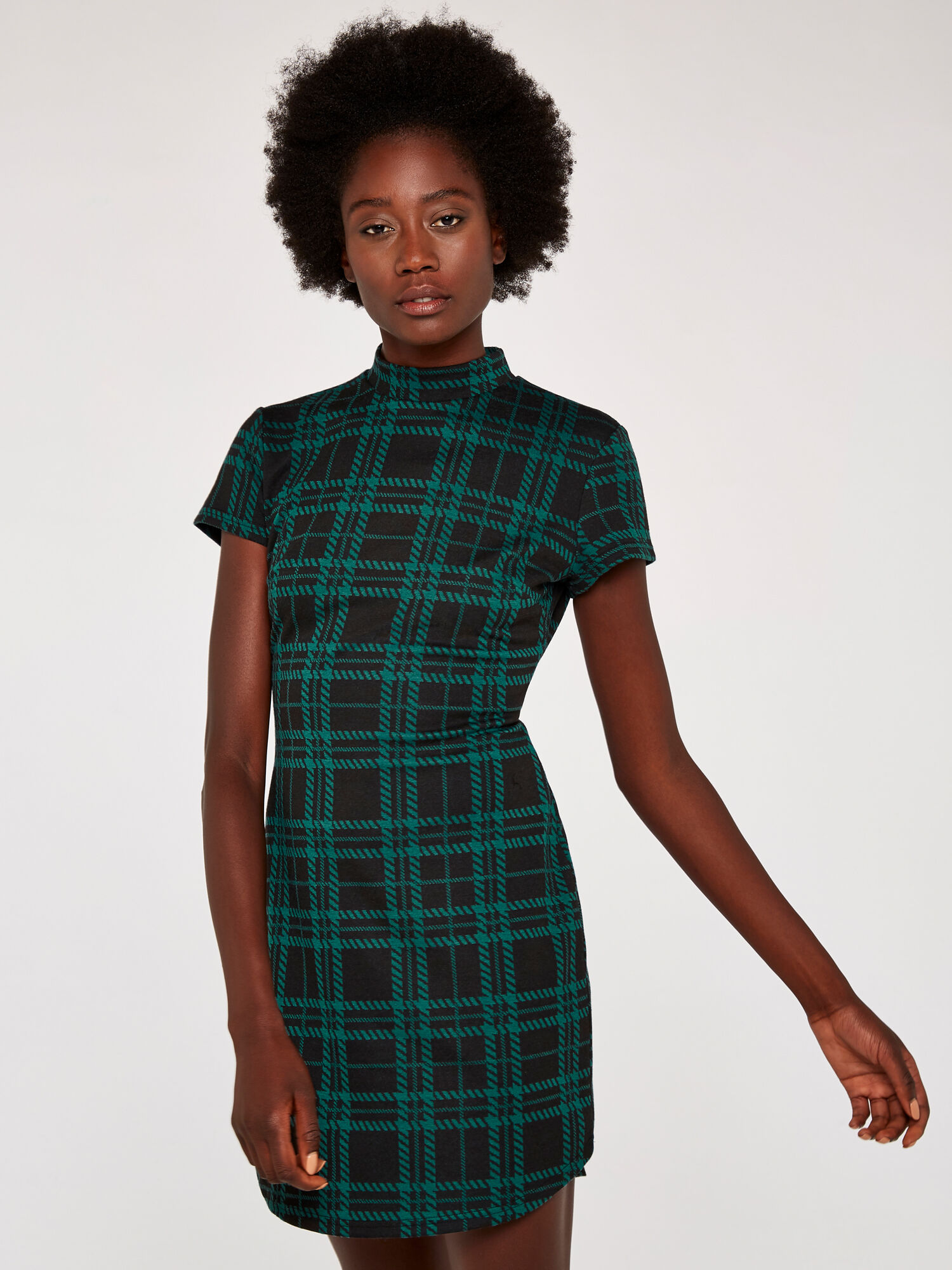 Plaid Knit Jacquard Dress Apricot Clothing
