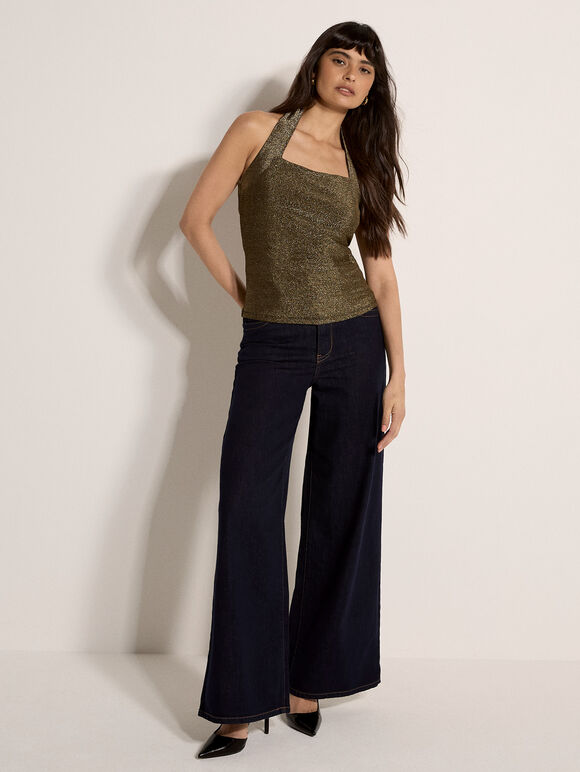 Shimmer Halter Neck Top, Yellow, large