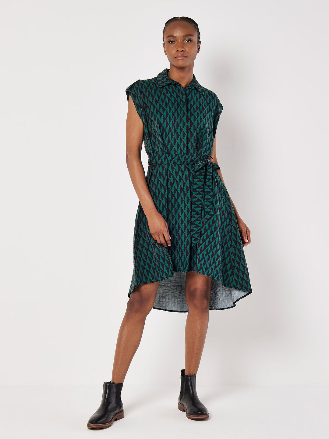 Image of Geo Print Shirt Midi Dress
