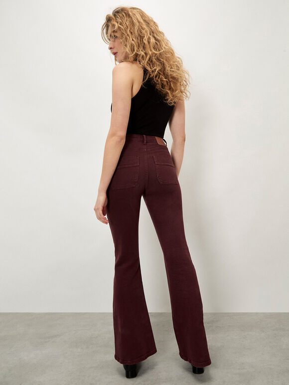 Lulu Mid-Rise Flared Jeans, Burgundy, large