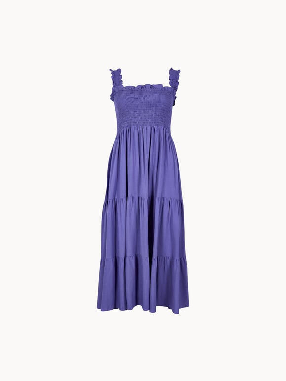 Smock Tiered Midi Dress, Purple, large