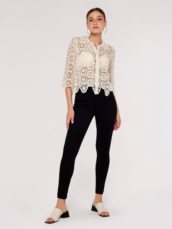 Geometric Crochet Shirt, Stone, large