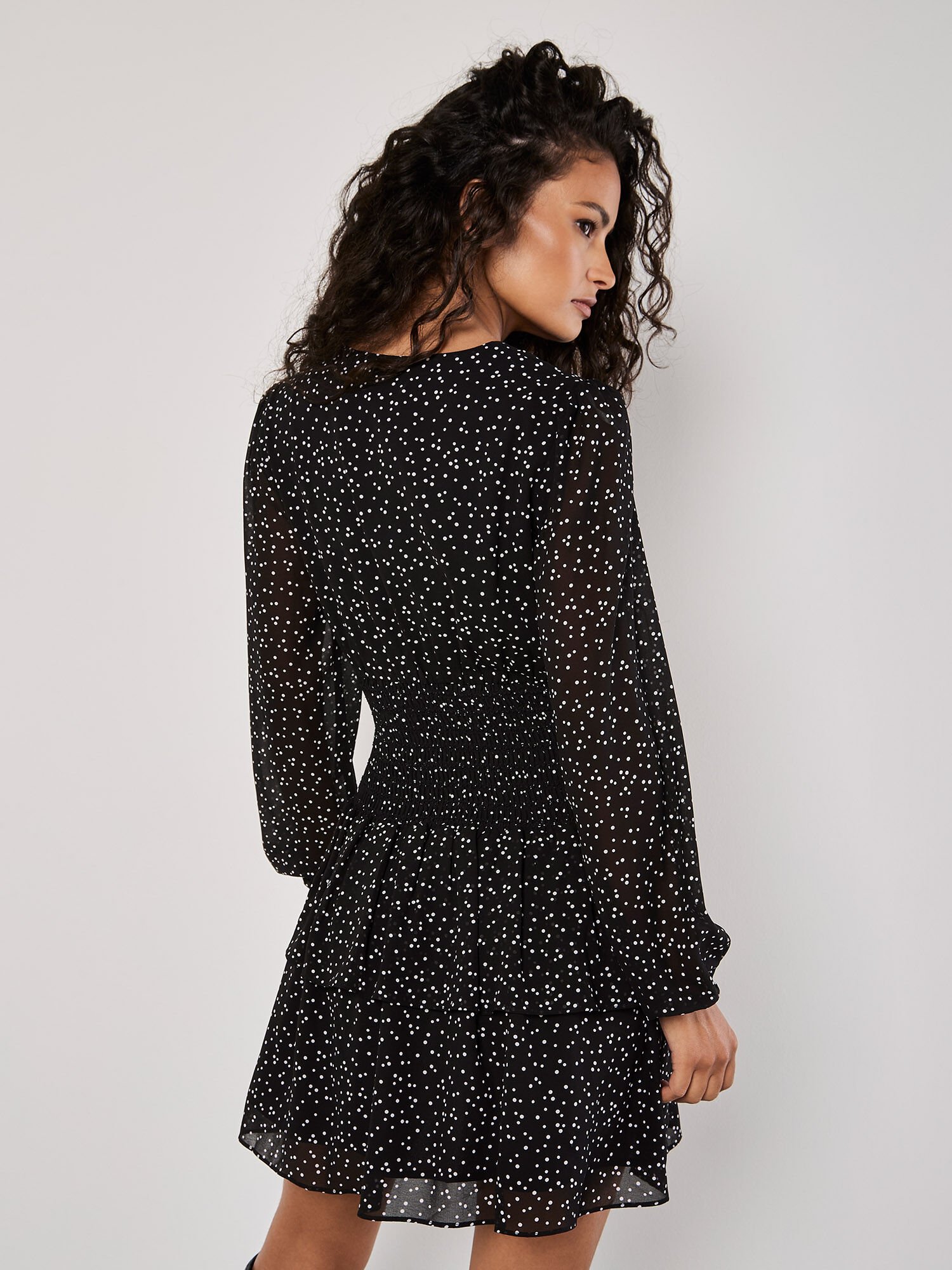 Spot Print Chiffon Mini Dress Apricot Clothing