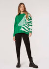 Oversized Zebra Pattern Jumper, Green, large