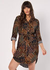 Patchwork Ikat Shirt Mini Dress, Black, large