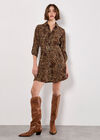 Animal Print Crepe Shirt Mini Dress, Brown, large