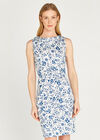 Oriental Floral Collared Dress, Cream, large