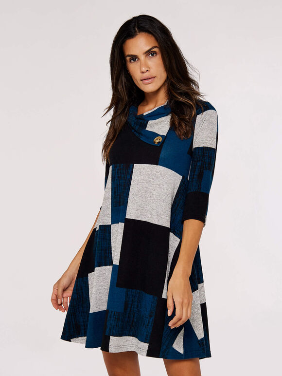 Colour Block Swing Mini Dress, Teal, large