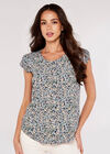 Watercolour Tulip Sleeve Top, Navy, large