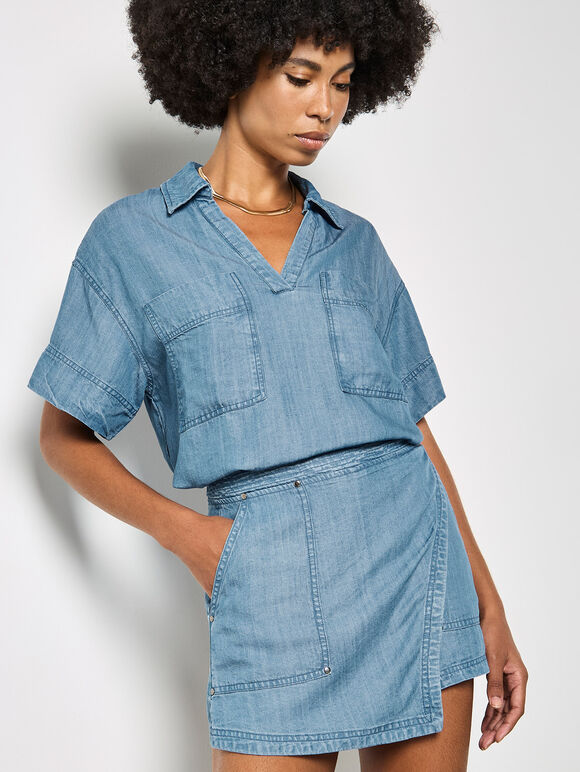 Denim Wrap Mini Skort, Blue, large