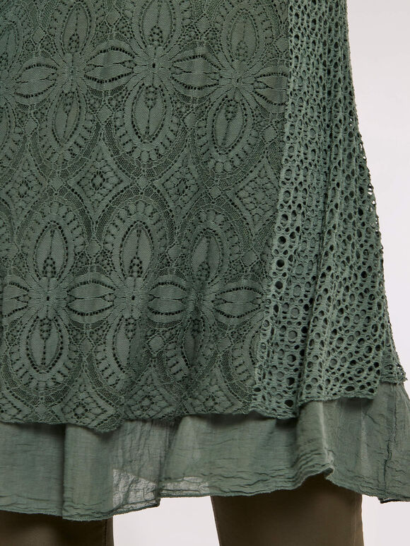 Vintage Floral Lace  Dress, Khaki, large