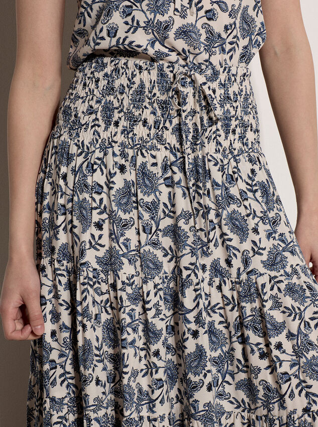 Painterly Paisley Tiered Maxi Skirt, Cream, large