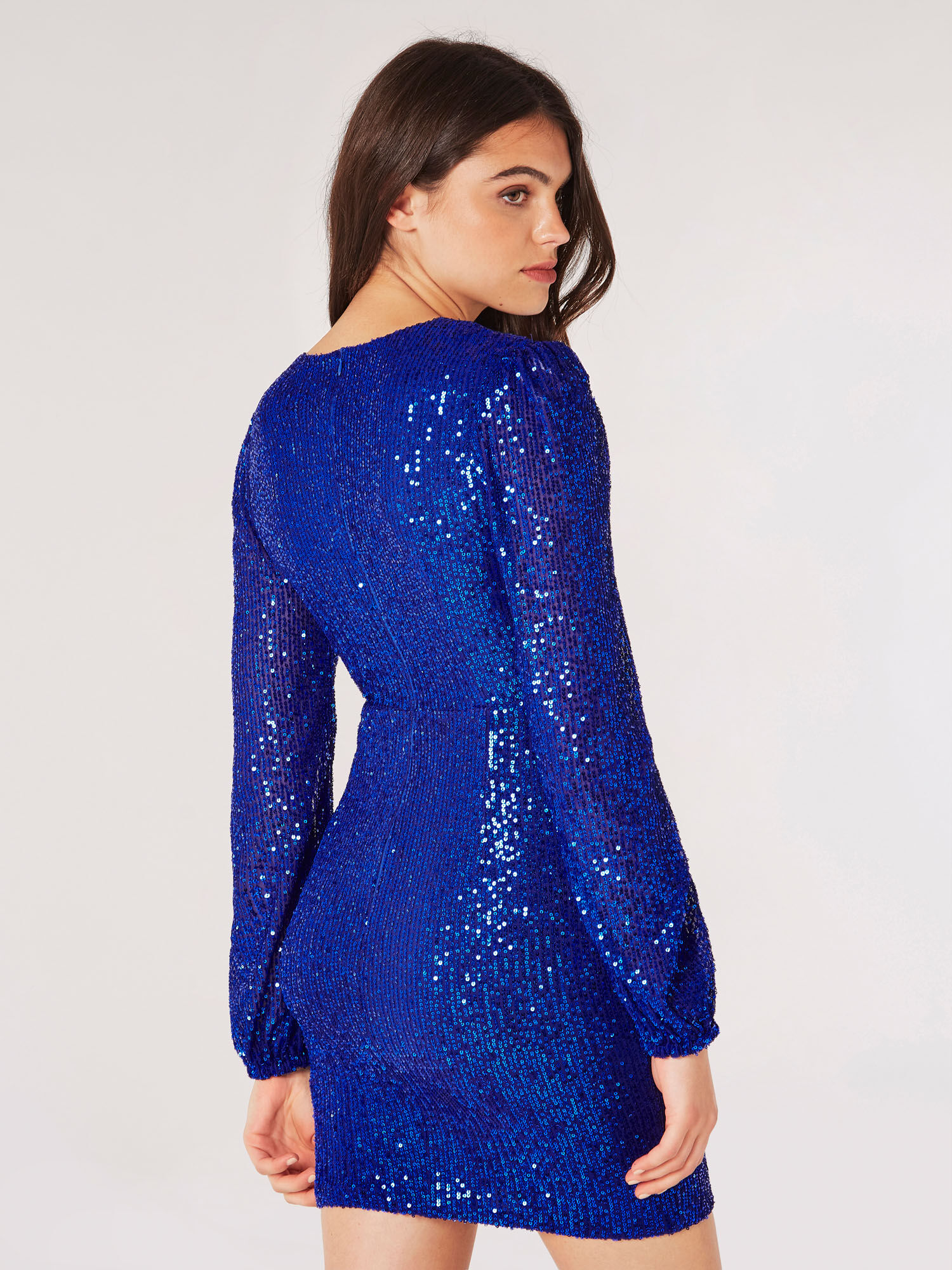 Sequin Wrap Bodycon Mini Dress Apricot Clothing