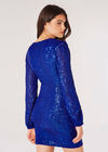 Sequin Wrap Bodycon Mini Dress, Blue, large