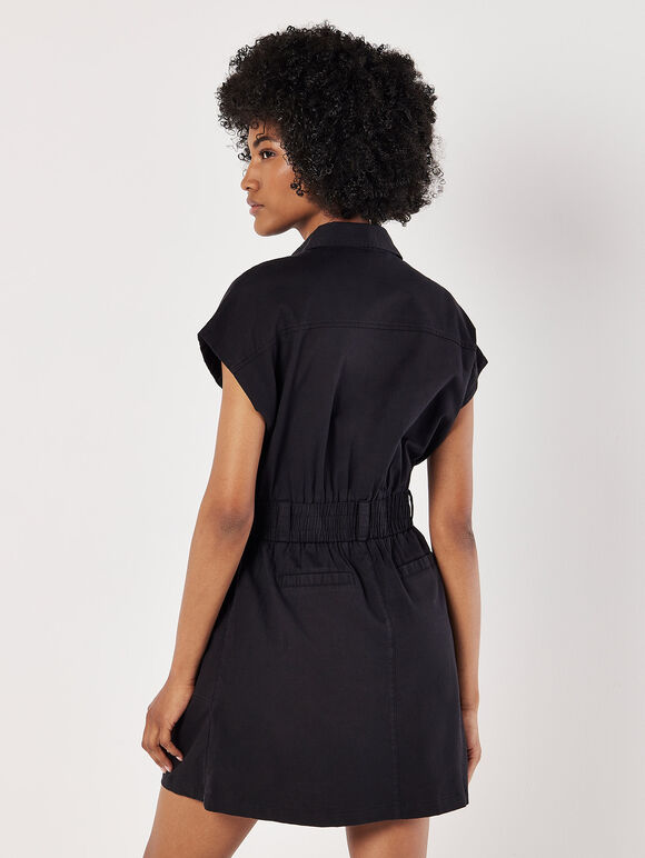 Utility Shirt Mini Dress, Black, large