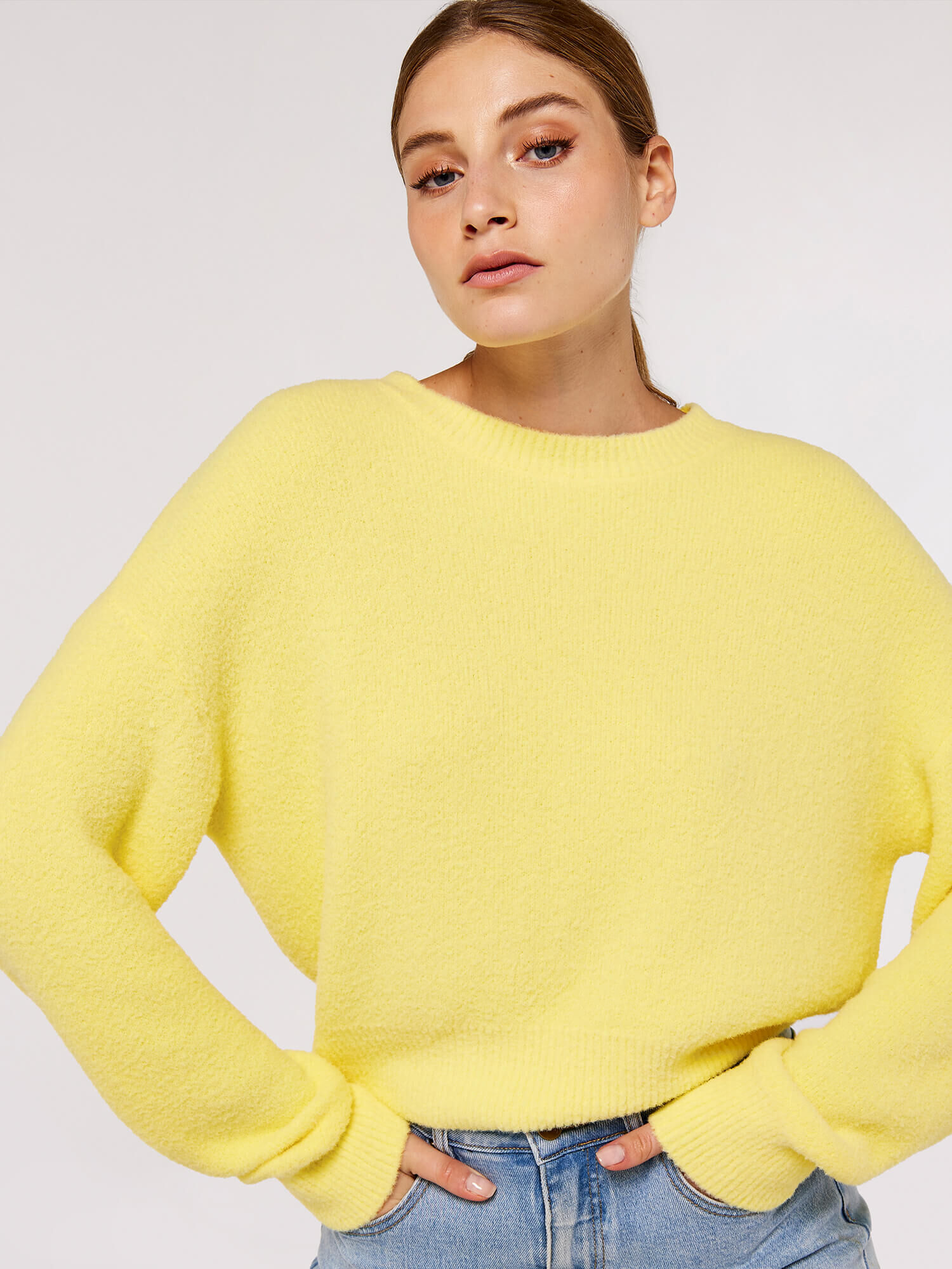 Yellow fluffy sweater store