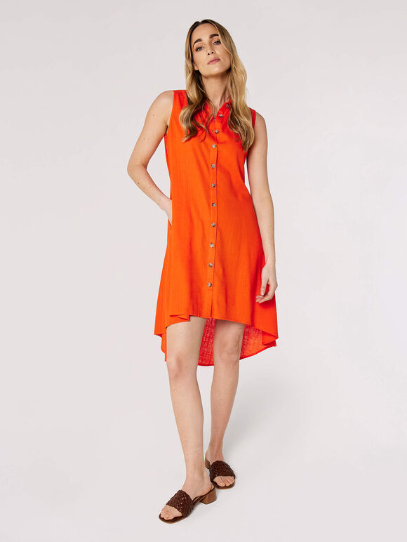 High-Low Shirt Mini Dress, Orange, large