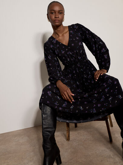 Vintage Floral Smocked Midi Dress