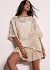 Cotton-Blend Mesh Floral Embroidered Top, Stone, large