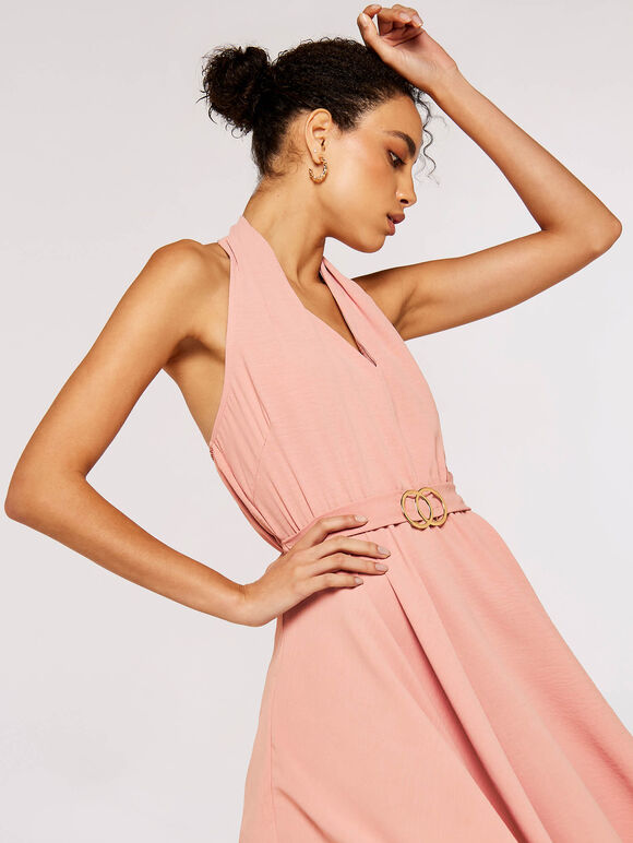 Halterneck Mini Dress, Pink, large