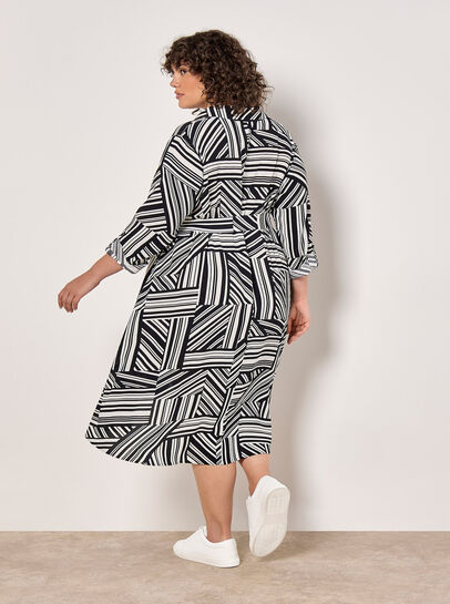 Curve Geo Lines Shirt Midi Dress