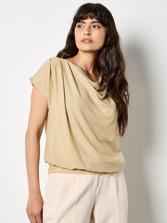 Short Sleeve Jersey Sparkle Top, Gold, large