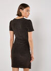 Metallic Bodycon Wrap Mini Dress, Brown, large