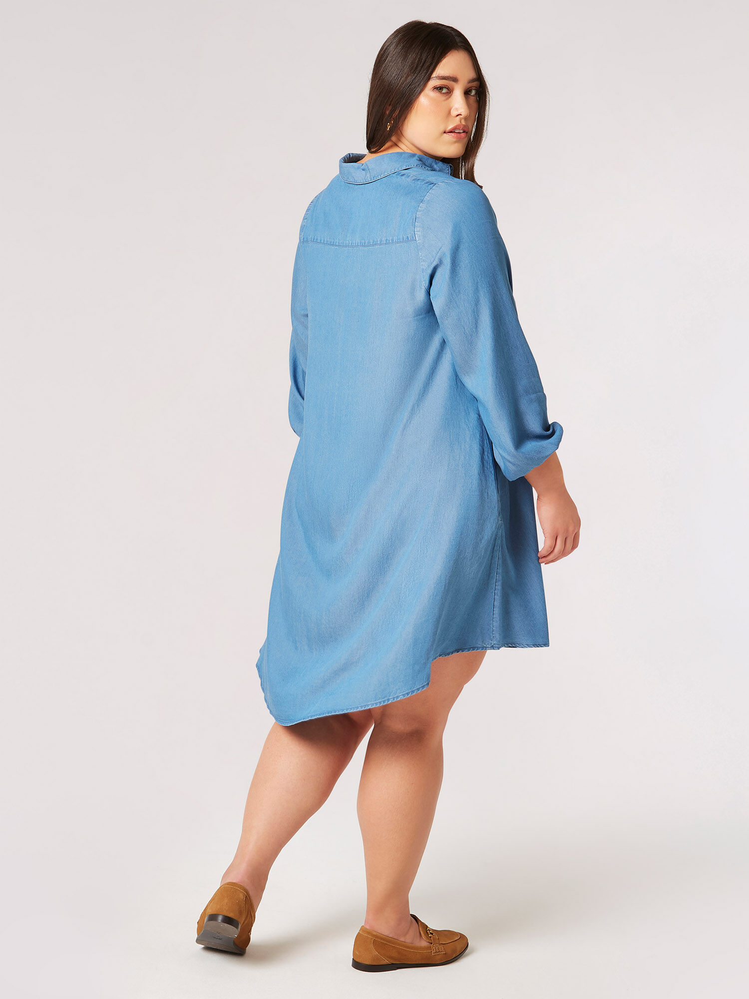 Curve Denim Shirt Mini Dress Apricot Clothing