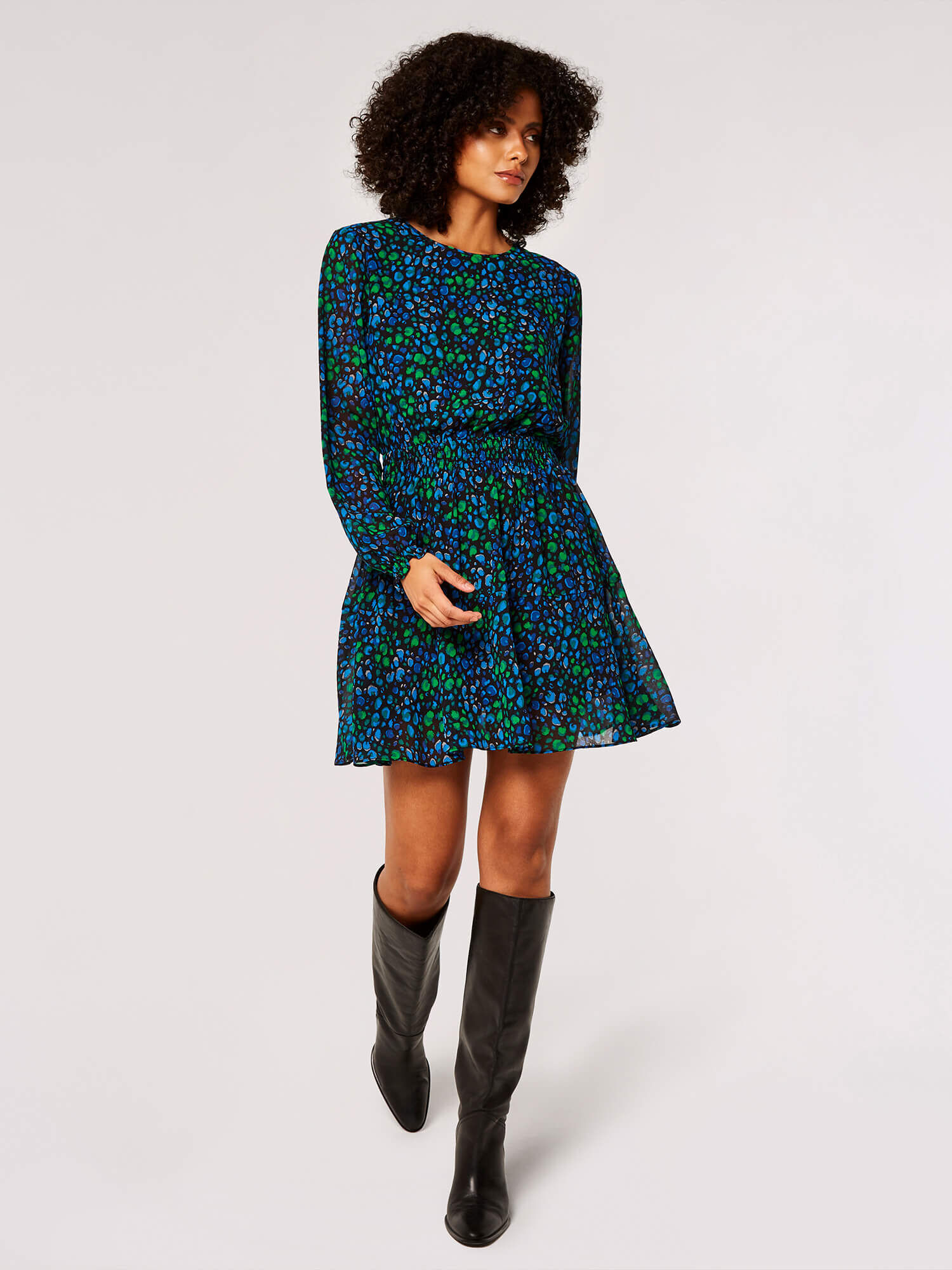 Animal Print Chiffon Mini Dress Apricot Clothing