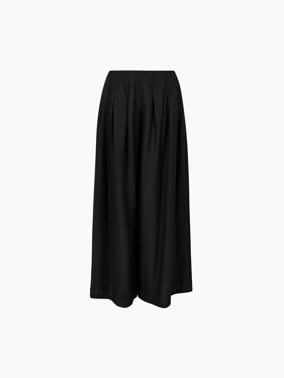 Textured Twill Wide-Leg Trousers, Black, large