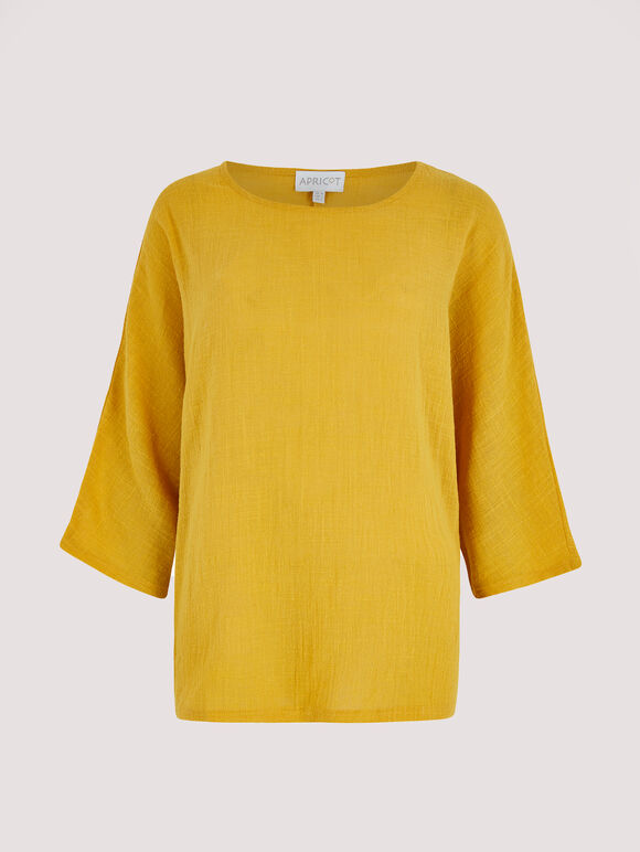 Oversized Slub Cotton Top, Mustard, large