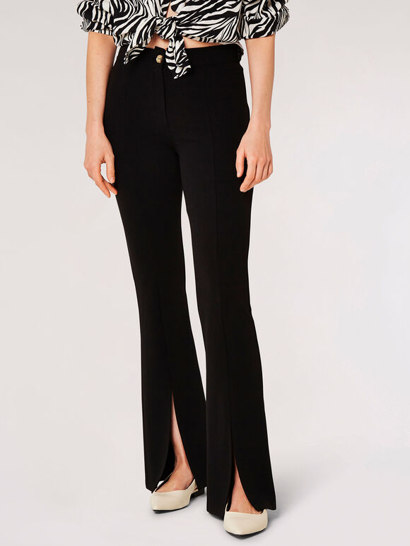 Jersey Crepe Split Hem Trousers, Black, large