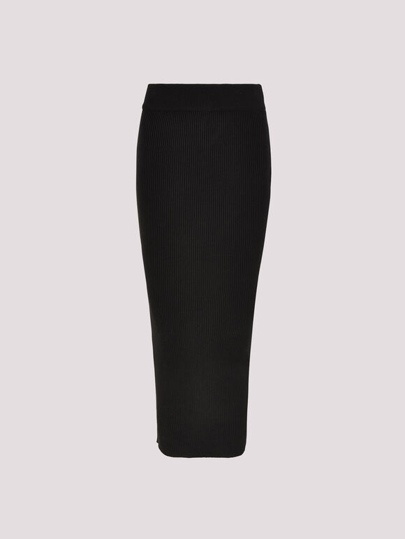 Ribbed Knit Maxi Skirt, Black, large